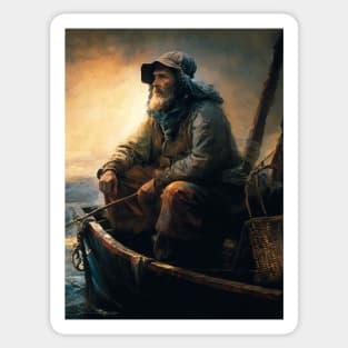 Christian Art Painting of Fisherman Matthew 4:19 Bible Verse 2 Sticker